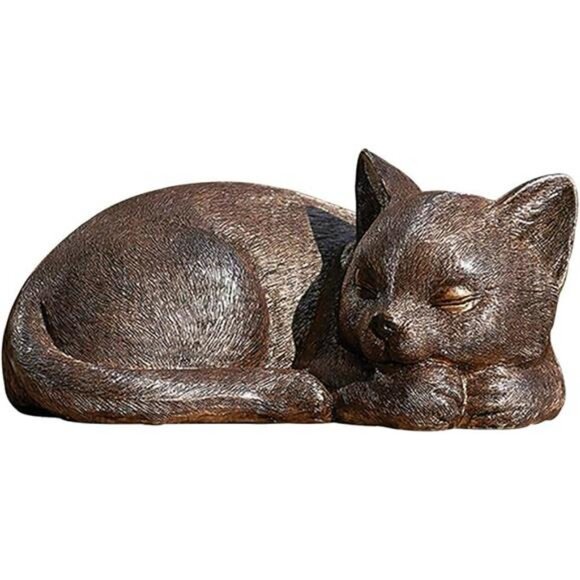 Bronze Sleeping Cat Statue, 3.5H, Garden Collection, Resin and Stone - Picture 4 of 4